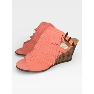 Very Volatile 7.5 Notion‎ Fringe Coral Suede Leather Wedge Sandals Boho Western